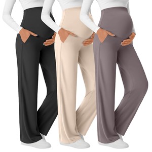 Pantalones de Maternidad para Otoño e Invierno, de Cintura Alta, Pierna Ancha, con Soporte Abdominal, Transpirables, Sólidos - Product Image 1