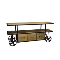 Table console en métal de style industriel moderne, faite à la main, avec roulettes, trois tiroirs, design antique, pour appartement, atelier, salon, maison