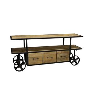 โต๊ะคอนโซลสไตล์อุตสาหกรรมที่ทันสมัยมีล้อและลิ้นชักสามอันสำหรับห้องครัวหรือห้องนั่งเล่นเฟอร์นิเจอร์บ้าน - Product Image 5