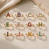 Anillos con Iniciales Chapados en Oro de 18K, 12 Colores, Piedra de Nacimiento, Alfabeto, Sin Deslustre, Joyería Personalizada con Letras, Suministro Directo de Fábrica