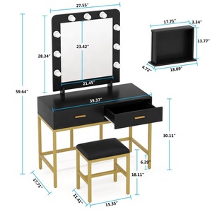 NOVA Light Meubles de <span class=keywords><strong>chambre</strong></span> à coucher de luxe Table de vanité noire avec ampoules LED Miroir Dressing de <span class=keywords><strong>chambre</strong></span> de filles moderne avec tabouret - Product Image 3