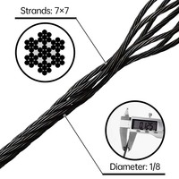 Kabel Balustrade Hitam SS Stainless 304, Kabel 3mm 1/8'' 316 304 Tali Kawat Baja Tahan Karat 7x7 untuk Railing Dek Kabel