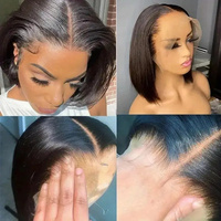 Perruques Courtes Bob Pas Chères en Cheveux Humains, Perruques Sans Colle en Cheveux Humains Brésiliens Bruts avec Dentelle Frontale pour Femmes, Perruques Frontales HD en Cheveux Humains