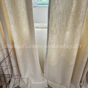 Rideaux occultants de luxe en mélange polyester-lin avec plis froncés, couleur unie, parfaits pour les chambres parentales et les hôtels de luxe - Product Image 2