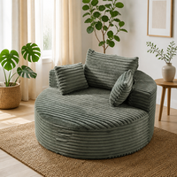 Fauteuil confortable et compact en velours côtelé, livré en boîte, sans assemblage, gain de place