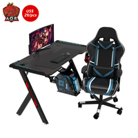 Bureau de jeu informatique Aor Esports noir moderne en métal extensible avec surface en bois, facilement transportable pour la maison et le bureau