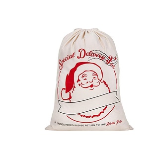 Sac de Noël personnalisé en toile de coton recyclée écologique avec cordon de serrage de 7 pouces – Offre Spéciale - Product Image 2