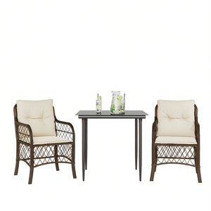 Set Bistrot in Polyrattan Marrone con Cuscini, 2 Posti, Arredamento da Giardino per Esterni, Design Contemporaneo - Product Image 1