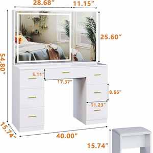 Comò Moderno in Legno Massello con Specchio Illuminato a LED, Design Semplice per Camera <span class=keywords><strong>da</strong></span> Letto, Soggiorno e Appartamento - Product Image 5