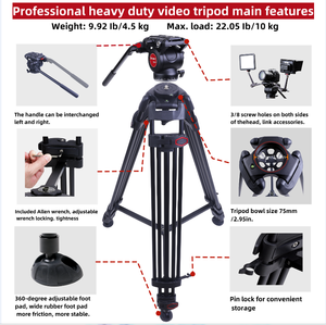 Profesyonel ağır alüminyum kamera sabitleyici standı <span class=keywords><strong>Tripod</strong></span> fotoğraf ve Video çekim için Canon dijital <span class=keywords><strong>DSLR</strong></span> için - Product Image 4