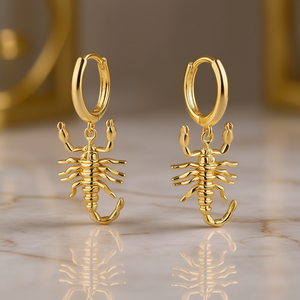 Pendientes Colgantes de Escorpión Dorado E3685, Diseño de Insecto Vintage, Joyería Fina Unisex para Uso Diario - Product Image 2