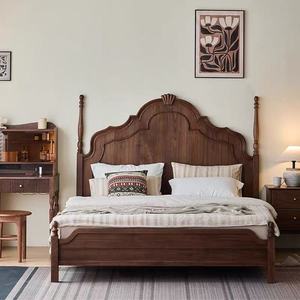 <span class=keywords><strong>Letto</strong></span> in Legno Massello di Noce Nero Stile <span class=keywords><strong>Francese</strong></span> 1,8M con Testiera Intagliata Retrò e Struttura Robusta per Camera da <span class=keywords><strong>Letto</strong></span> di Lusso - Product Image 1