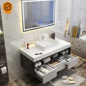 Ensemble <span class=keywords><strong>de</strong></span> coiffeuse <span class=keywords><strong>de</strong></span> <span class=keywords><strong>salle</strong></span> <span class=keywords><strong>de</strong></span> <span class=keywords><strong>bain</strong></span> murale européenne moderne Shinestone avec lavabo simple et double - Product Image 2