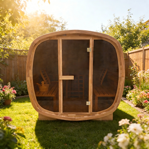 Sauna extérieur pour 6 personnes, en cèdre rouge carré, avec chauffage 6KW, porte en verre trempé et bancs intégrés - Product Image 1