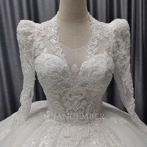 Robe de mariée élégante du Nigeria, robe de mariée ornée de fleurs, Vestidos De Novias, robe de soirée en dentelle à sequins et perles Lscm06 Jancember - Product Image 6