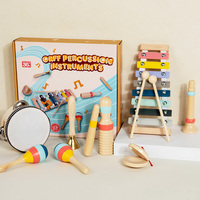 Infant Wooden Rattle Set Drum Toy Percussion Instruments Toy Wooden Musical Instrument Set Tambourine Xylophone Toys