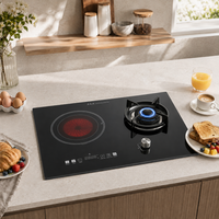 Cuisinière hybride gaz-électrique encastrable à double brûleur, surface en verre, allumage électronique, protection contre l'extinction de la flamme, classe A, usage domestique