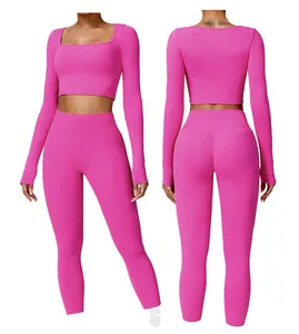 2024新产品瑜伽套装健身女性两件套服装普拉提时尚瑜伽打底裤紧身衣女性训练服
