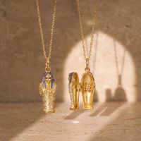 Collier Pendentif Ouvertable Chat Bastet Mummie Égyptienne Ancienne en Cuivre Doré, Nouveaux Bijoux Exquis pour Femme, Vente en Gros, Idéal Cadeau