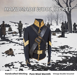Veste d'officier de cavalerie fédérale pour homme, style laine, noire avec bordure jaune, col montant, simple boutonnage, tenue formelle d'hiver - Product Image 2