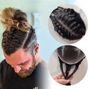 Peluca <span class=keywords><strong>de</strong></span> Cabello Humano <span class=keywords><strong>para</strong></span> Hombre, Peluquín <span class=keywords><strong>de</strong></span> Pelo Trenzado Americano 1B #, Base <span class=keywords><strong>de</strong></span> Encaje Rizado Afro, Cutícula Alineada, Virgen, 100% - Product Image 1