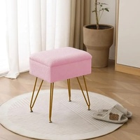 Tabouret de coiffeuse rose en bambou écologique, hauteur réglable, siège rembourré, pieds en métal, ottoman en fausse fourrure, rangement domestique