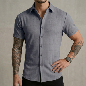<span class=keywords><strong>Camicia</strong></span> Estiva da Uomo Antirughe Traspirante a <span class=keywords><strong>Maniche</strong></span> <span class=keywords><strong>Corte</strong></span> in Maglia Tinta Unita con Design a <span class=keywords><strong>Quadri</strong></span> e Colletto per Uso Quotidiano Casual - Product Image 5