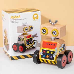 2024 3D <span class=keywords><strong>Robot</strong></span> voiture en bois style arrière engrenage assemblage <span class=keywords><strong>jeu</strong></span> Montessori bricolage cadeaux début jouets éducatifs pour enfants garçons filles - Product Image 3
