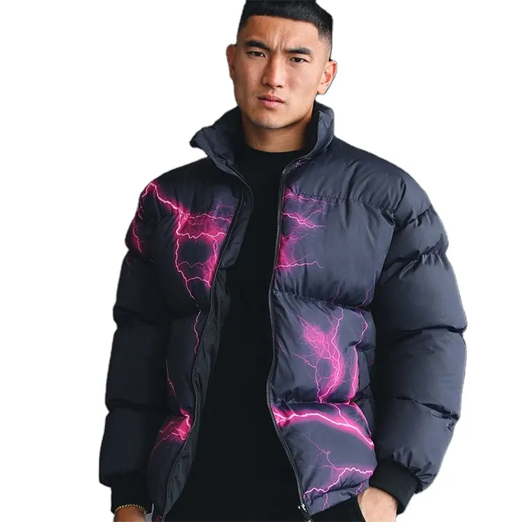 fashionable thick cotton wear customized digital printing Puffer Jacket with custom graphic mens clothing bomber jacket coats