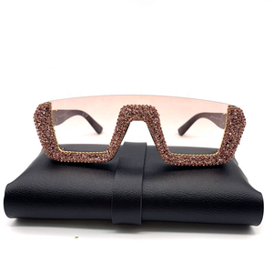 แบรนด์หรูออกแบบแว่นกันแดดกรอบผู้หญิงขนาดใหญ่แฟชั่นสูงกึ่งไม่มีขอบโล่แว่นกันแดดแว่นกันแดดเพชร - Product Image 4