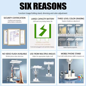 Lámpara de Escritorio Flexible con Protección Ocular, Recargable, Ajustable, Lámpara de Mesa para Estudio, Lectura, Luz Nocturna LED, Control Táctil, Multifunción - Product Image 2