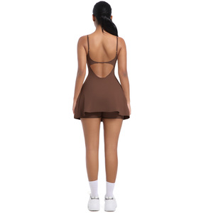 Abito sportivo senza cuciture anti-trasparenza con imbottitura sul petto, traspirante, lunghezza intera, per golf all'aperto e yoga, con schiena scollata - Product Image 3