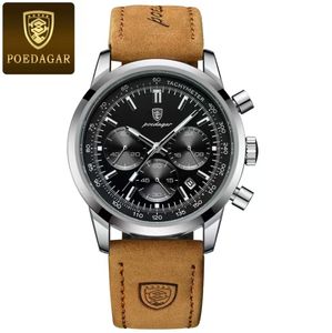 POEDAGAR 921 <span class=keywords><strong>Montre</strong></span> à quartz de luxe pour <span class=keywords><strong>homme</strong></span>, <span class=keywords><strong>bracelet</strong></span> en <span class=keywords><strong>cuir</strong></span> de haute qualité, étanche, lumineux, style décontracté, montres pour hommes - Product Image 4