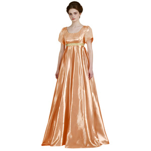 Manyusha Vintage Satin Evening Dress Empire Waist Square Neck Short Sleeve Handmade Full Length Gown in Stock - Product Image 2