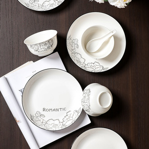 Audrey Hepburn Style Rose Ceramic Tableware Bowl and <b>Plate</b> Set Simple Gift for Home Use Wholesale Bowl Set - Product Image 2