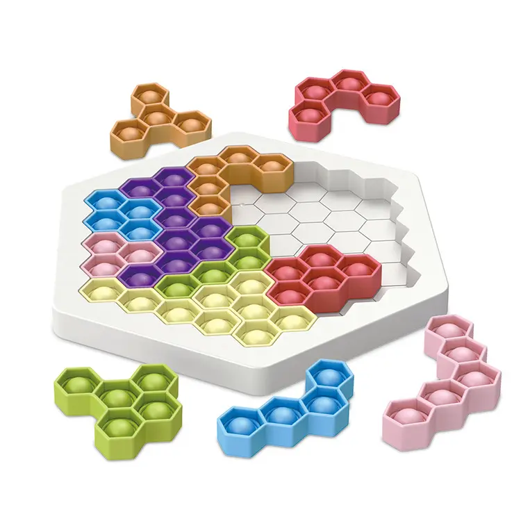 Pop Puzzle Fidget Game Hexagon Jigsaw Push Bubble Sensory Fidget Toys Silicone Puzzle Popper Stress Relief Educational Gift