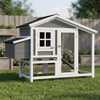Poulailler en bois, cage à lapins, enclos pour animaux de compagnie avec clôture en grillage, abri extérieur gris et blanc