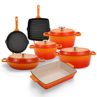 Ensemble de casseroles en fonte émaillée écologiques Bright Houseware, design classique, options vert/rouge/bleu/orange, pour tous les types de cuisinières, pour la maison