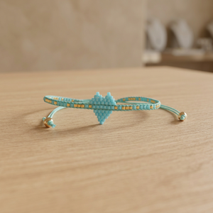 Sstringz Handmade Turquoise Blue Miyuki Delica <b>Bead</b> <b>Bracelet</b> with Gold Accents Adjustable with center Heart Pattern Friendship - Product Image 4