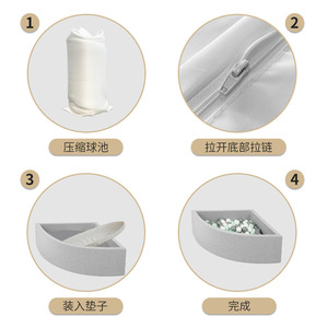 Piscine à balles d'angle Love Tree 100x40x4cm en tissu gris pour enfants, jouet d'intérieur - Product Image 4