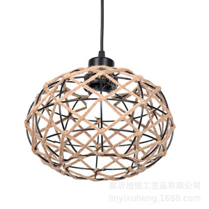 Hemp <b>Rope</b> Lampshade Round Brown Handmade Eco Friendly Farmhouse Style <b>Lighting</b> Decor - Product Image 5