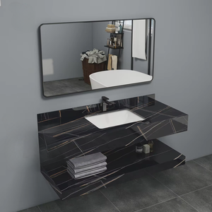 <span class=keywords><strong>Mueble</strong></span> de Baño Moderno con Lavabo Combinado, Lavabo de Cerámica de Doble Capa con Superficie de Roca, Espejo con Iluminación LED Táctil, Montado en la Pared - Product Image 1