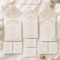 Ensemble d'invitations de mariage personnalisées minimalistes en or, avec impression dorée de fleurs, invitation de luxe avec RSVP et détails assortis