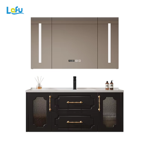 Mueble de baño de madera de caucho francés moderno, acabado de laca negra, juego de <span class=keywords><strong>lavabo</strong></span> de cerámica MDF impermeable, <span class=keywords><strong>armario</strong></span> de <span class=keywords><strong>lavabo</strong></span> - Product Image 5
