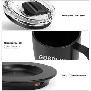 <span class=keywords><strong>Taza</strong></span> de Café Autocalentable <span class=keywords><strong>Inteligente</strong></span> con Control de Temperatura y Carga Inalámbrica Multifunción 2 en 1 Portátil de 15 W - Product Image 5