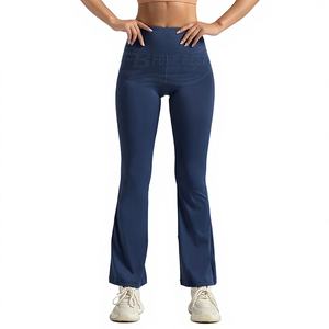 Leggings de sport taille haute à carreaux, coupe évasée, longueur intégrale, séchage rapide, taille élastique, respirants et sans coutures - Product Image 1