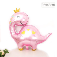 Balon Foil Dinosaurus Mahkota Merah Muda Balon Mylar Berbentuk Dinosaurus Putri untuk Pesta Ulang Tahun Anak Perempuan dan Baby Shower