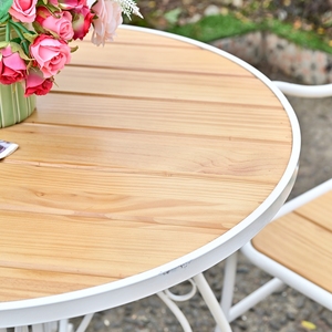 HOME European Style White Metal Base Round Wooden Top Coffee Table Living Room Accent Furniture - Product Image 3