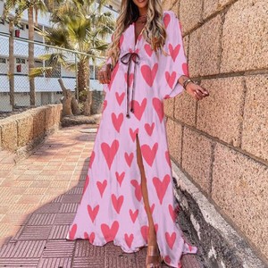 Vestido Maxi Tipo Cardigan con Cuello en V y Cintura Imperio, Estilo Bohemio, para <span class=keywords><strong>Mujer</strong></span>, Vestido de Playa, Vestidos Casuales Estampados para <span class=keywords><strong>Mujer</strong></span>, Envío Rápido - Product Image 3