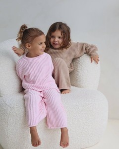 Ensemble de vêtements en tricot pour bébé fille, pull en tricot épais 100% coton uni à nouer dans le dos et pantalon, vêtements en tricot pour enfants, hauts, leggings, tenue - Product Image 4
